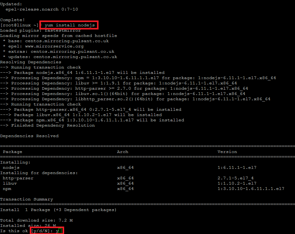 Node.JS installation as it should appear in your console. Part of step 1 in learning how to set up a node.js server.