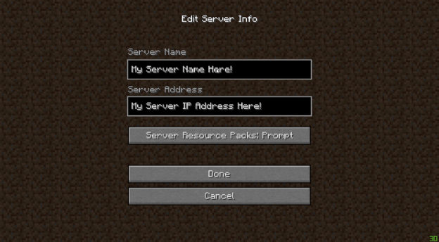 Input your Minecraft VPS details