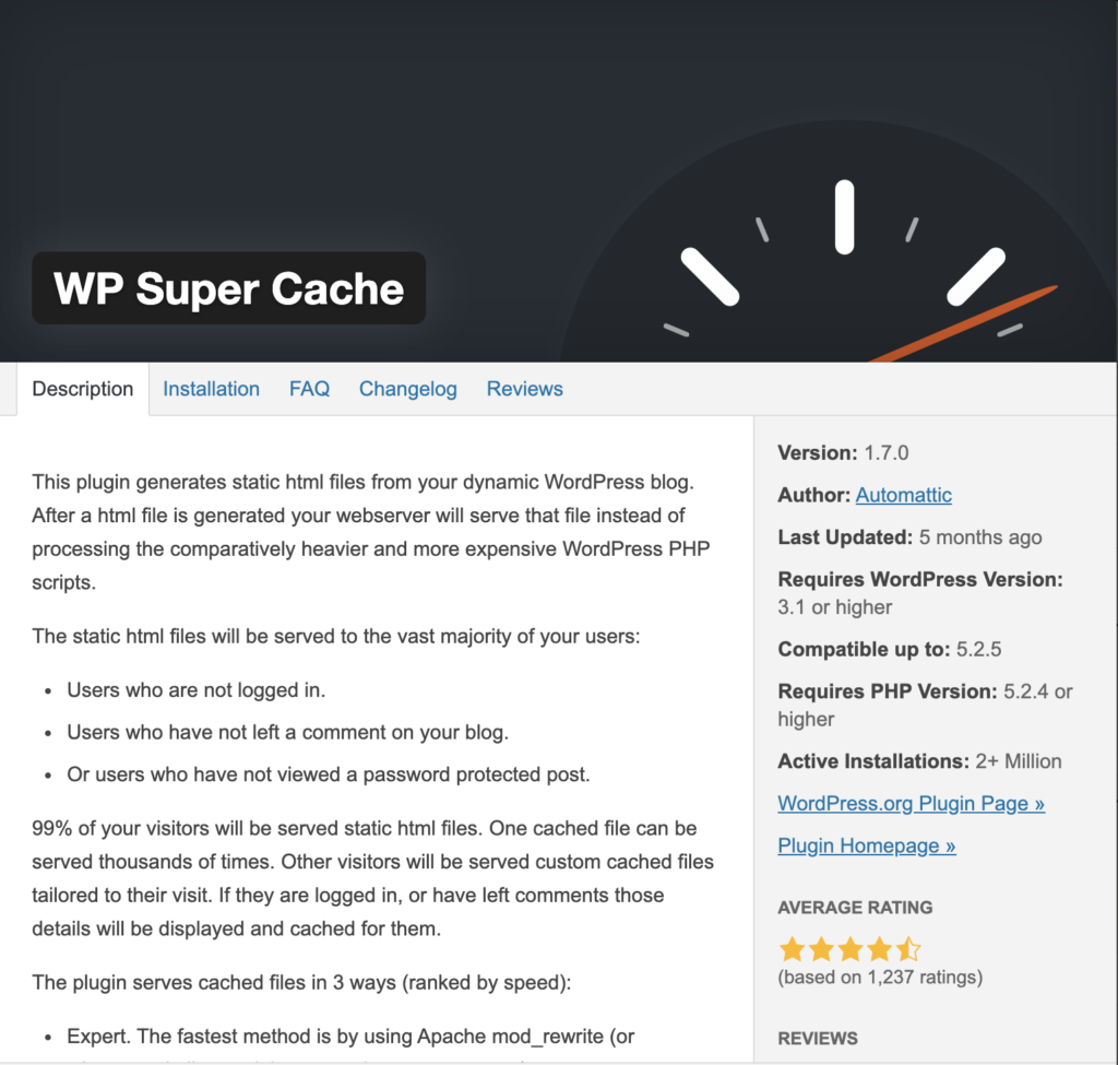 Website management - WP Super Cache